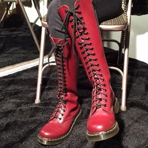 Vintage Dr Martens Cherry knee-high, lace-up boots